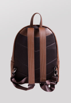 Image of Genuine Leather Backpack, Weave Pattern Brown