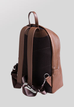 Image of Genuine Leather Backpack, Weave Pattern Brown