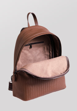 Image of Genuine Leather Backpack, Weave Pattern Brown