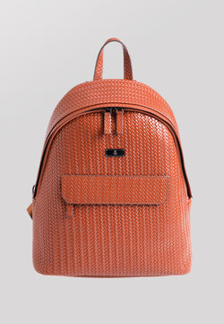 Image of Genuine Leather Backpack, Weave Pattern Tan