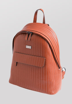 Image of Genuine Leather Backpack, Weave Pattern Tan