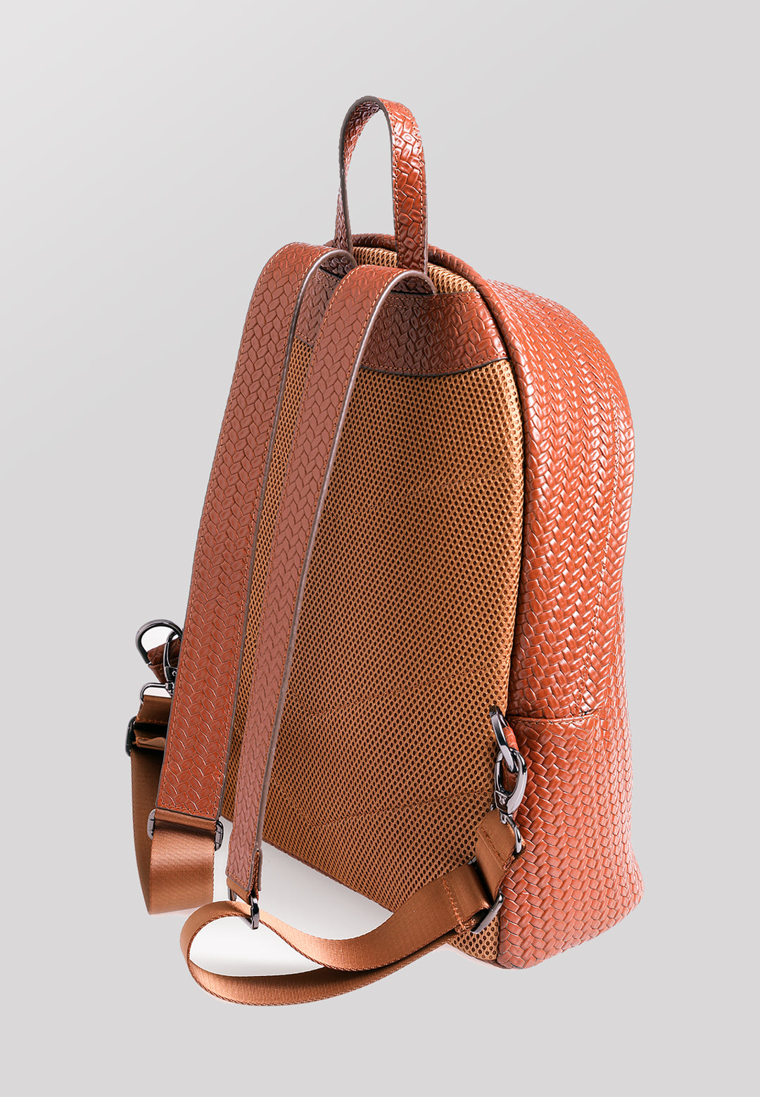 Genuine Leather Backpack, Weave Pattern Tan