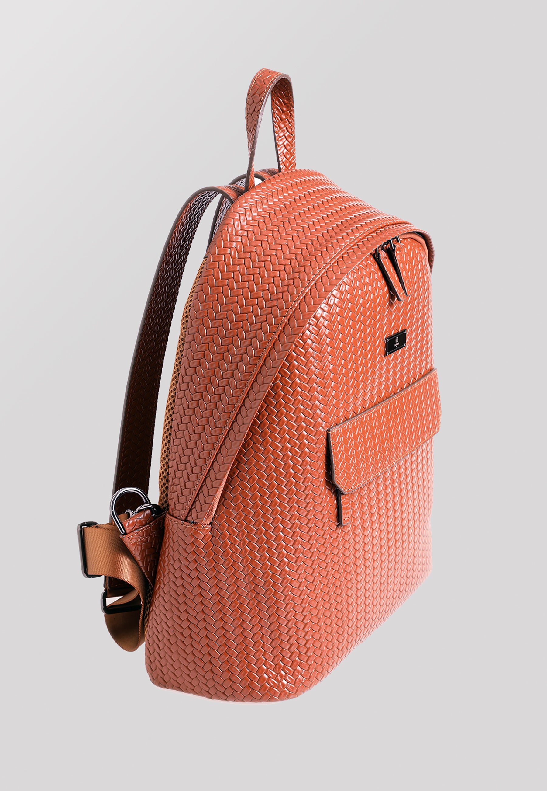 Genuine Leather Backpack, Weave Pattern Tan