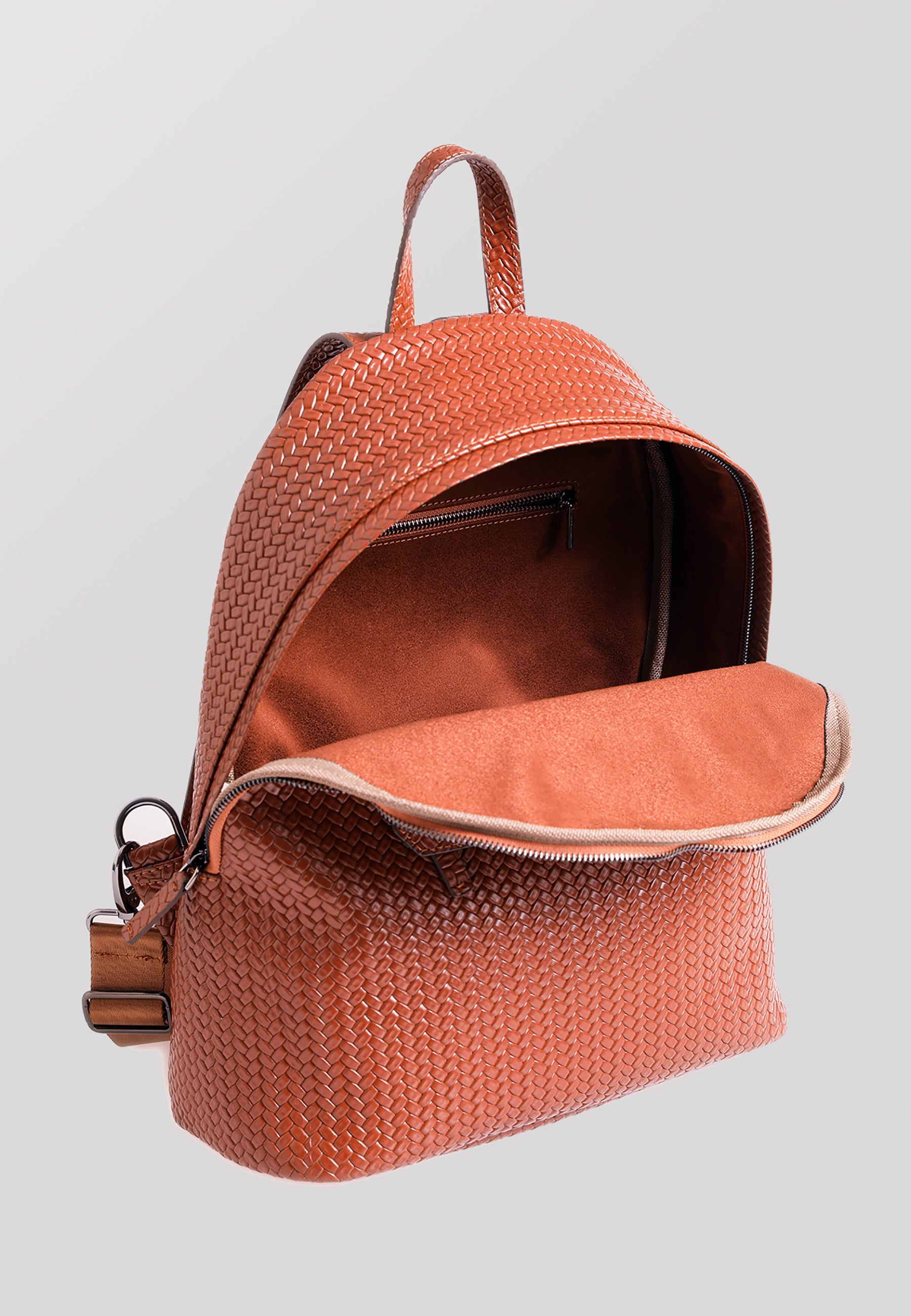 Genuine Leather Backpack, Weave Pattern Tan