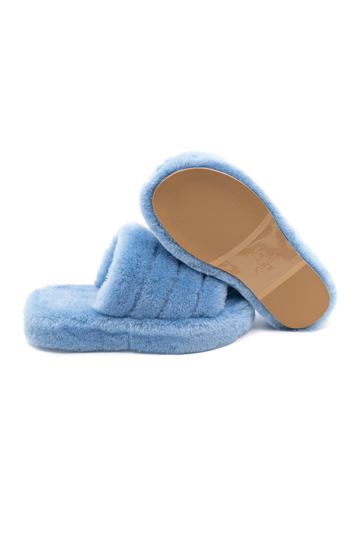 Women's Shearling Slippers, Blue Wool