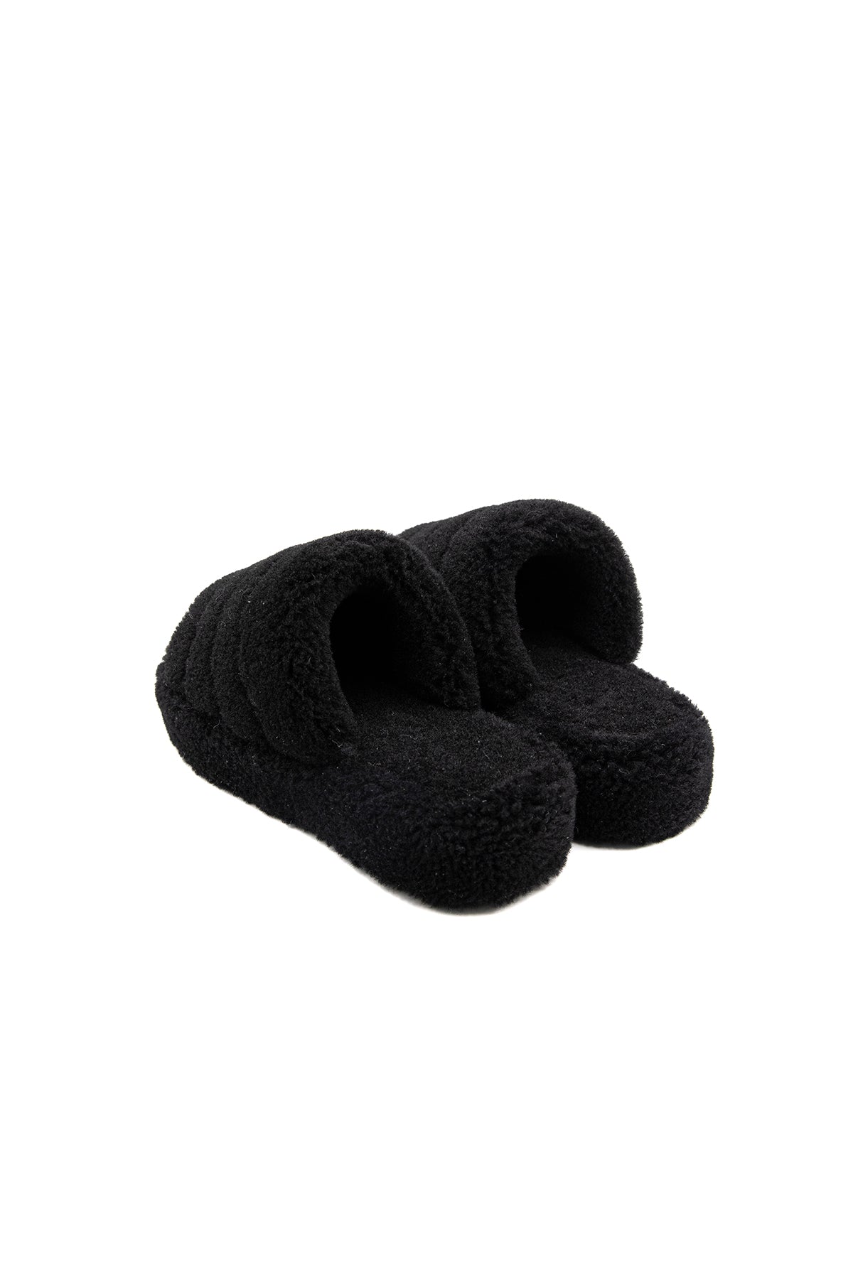 Women's Shearling Slippers, Black Curly Wool