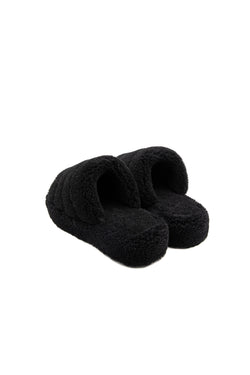 Image of Women's Shearling Slippers, Black Curly Wool