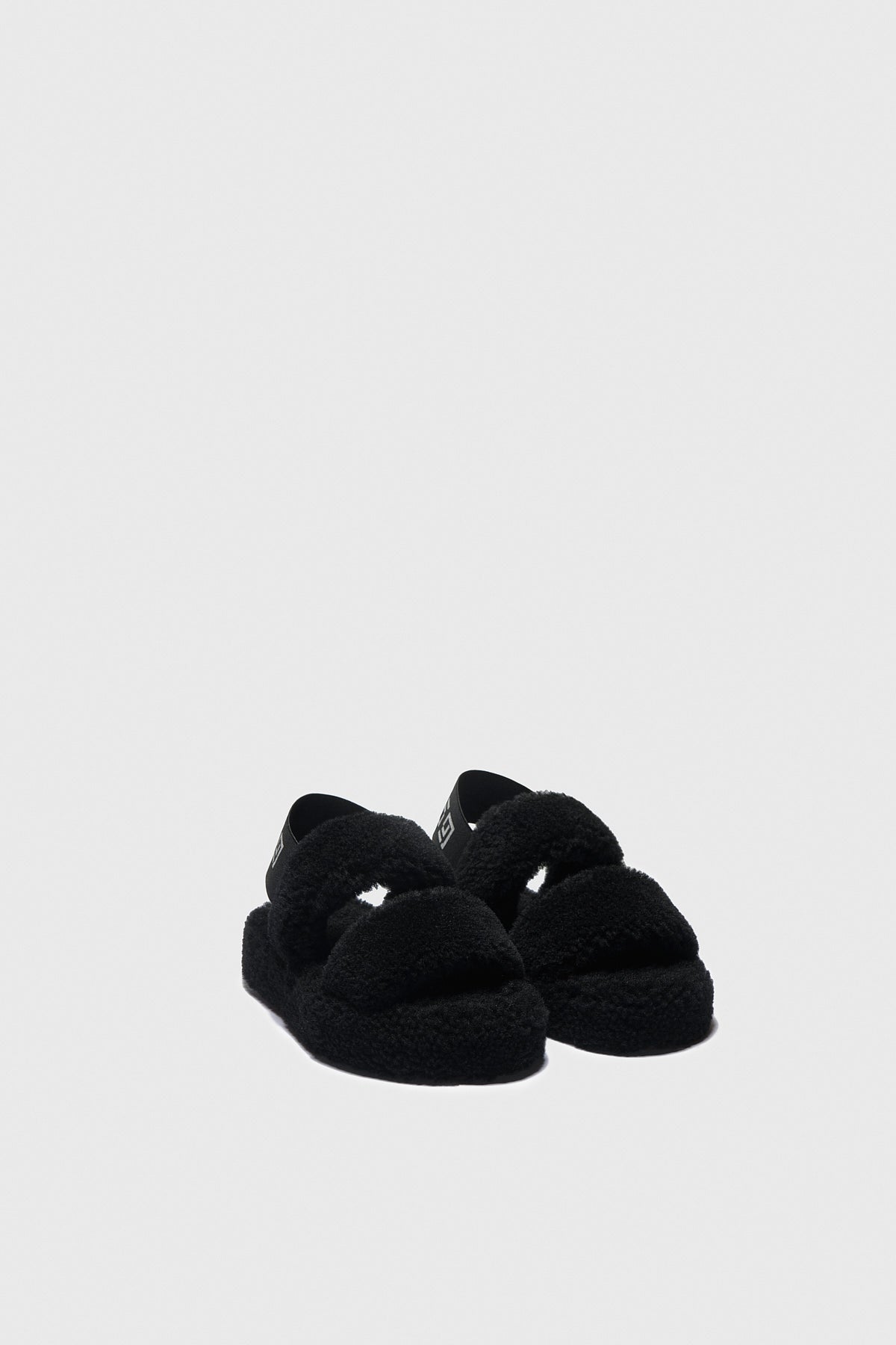 Women's Shearling Double Stripe Slides, Black Curly Wool