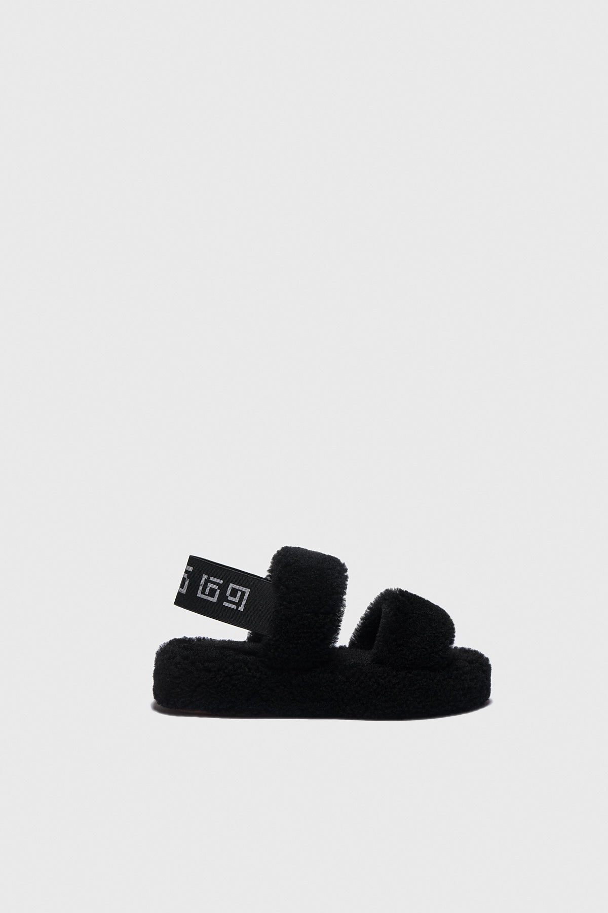 Women's Shearling Double Stripe Slides, Black Curly Wool