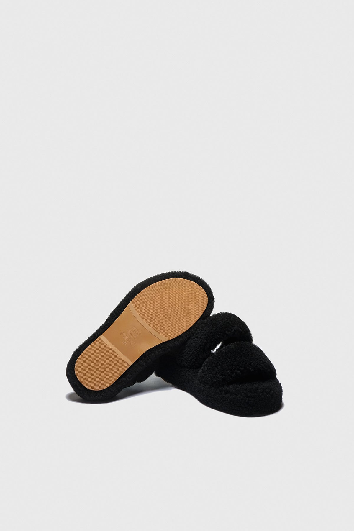 Women's Shearling Double Stripe Slides, Black Curly Wool