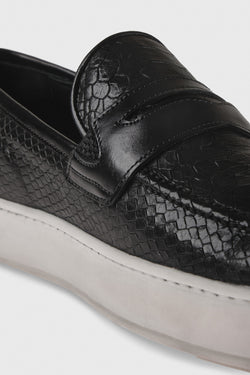 Image of Python Pattern Genuine Leather Men's Black Shoes