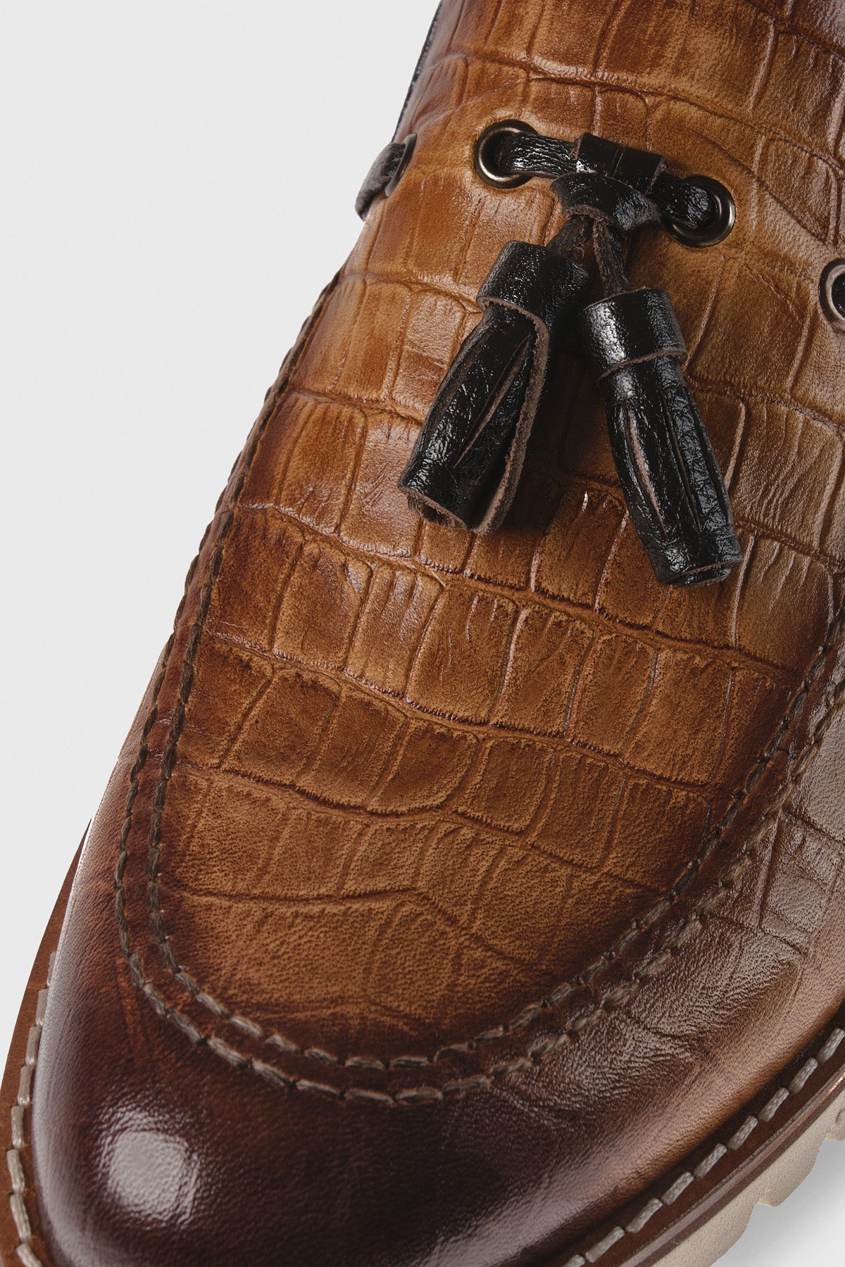 Genuine Leather Men's Tan Loafer with Crocodile Emboss Detail