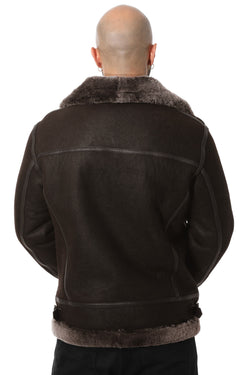 Image of Men's Shearling Aviator Jacket, Washed Brown with Brissa Wool