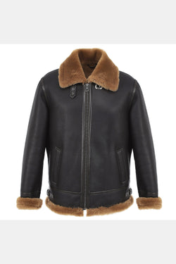 Image of Men's Shearling Aviator Jacket, Silky Brown with Ginger Wool