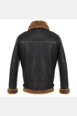 Image of Men's Shearling Aviator Jacket, Silky Brown with Ginger Wool