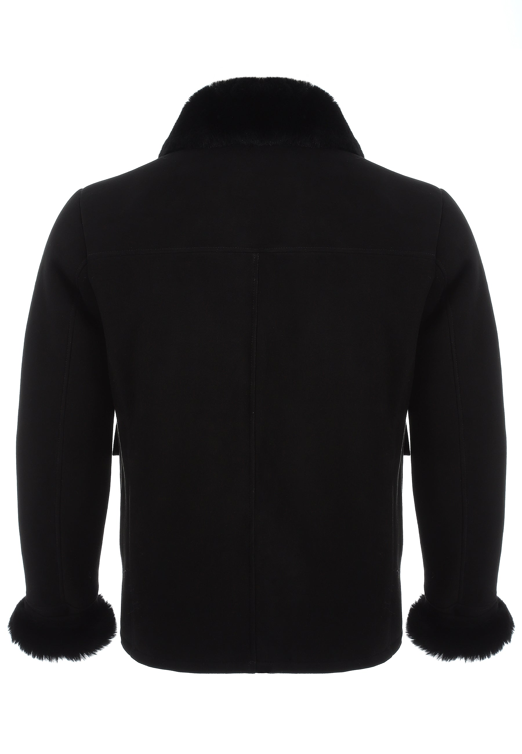 Men's Sheepskin Bomber Jacket, Black Suede with Black Wool