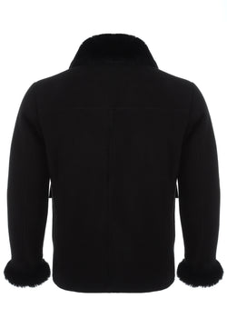 Image of Men's Sheepskin Bomber Jacket, Black Suede with Black Wool