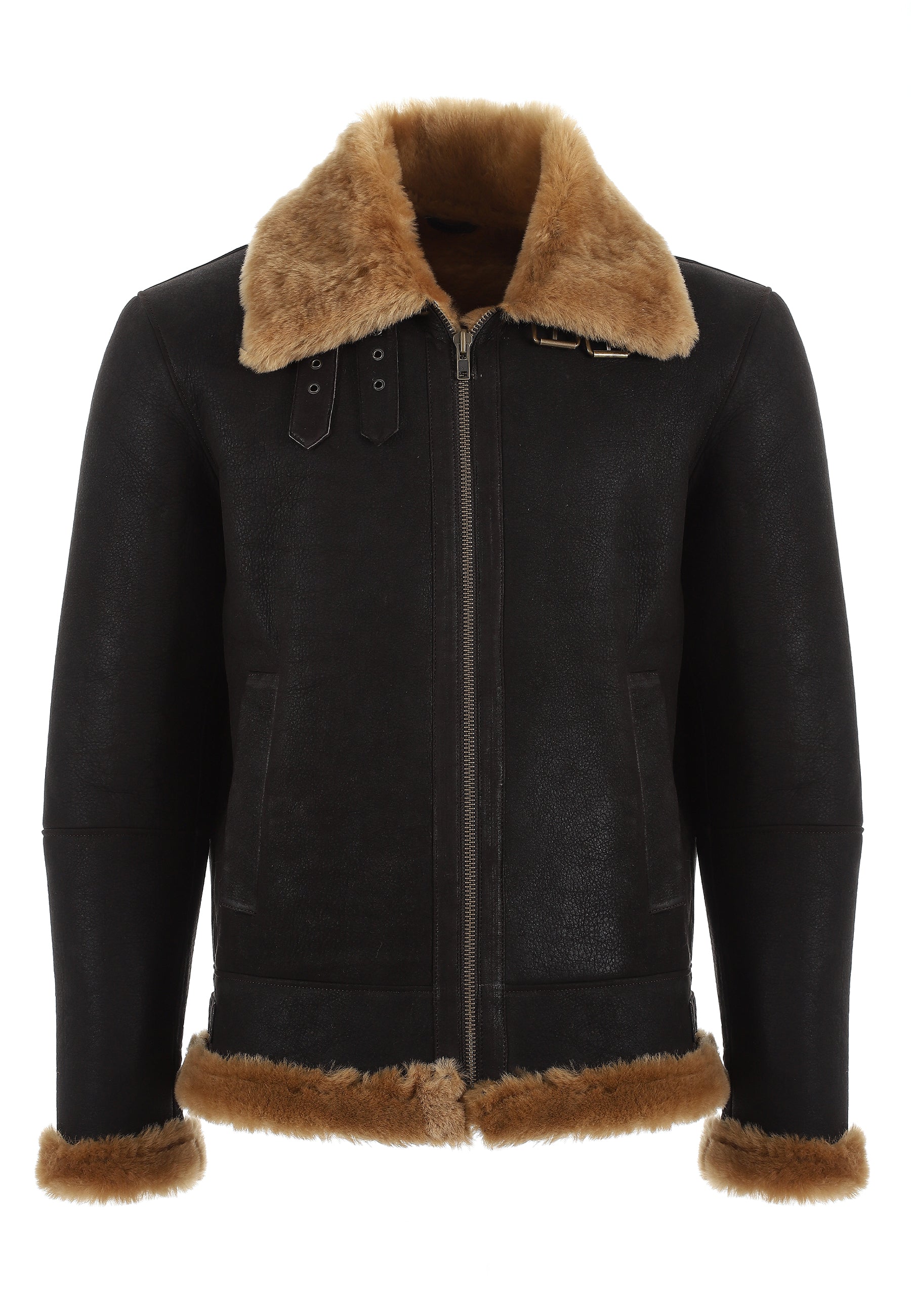 Men's Shearling RAF B3 Aviator Jacket, Washed Brown with Ginger Wool