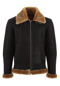 Image of Men's Shearling RAF B3 Aviator Jacket, Washed Brown with Ginger Wool