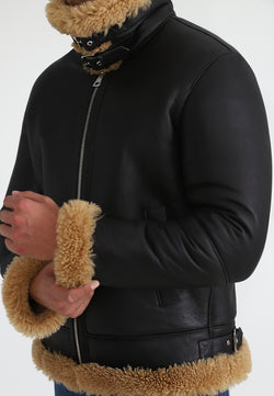 Image of Men's Shearling RAF B3 Aviator Jacket, Silky Brown with Ginger Curly Wool