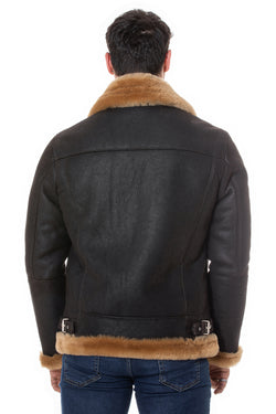 Image of Men's Shearling RAF B3 Aviator Jacket, Washed Brown with Ginger Wool