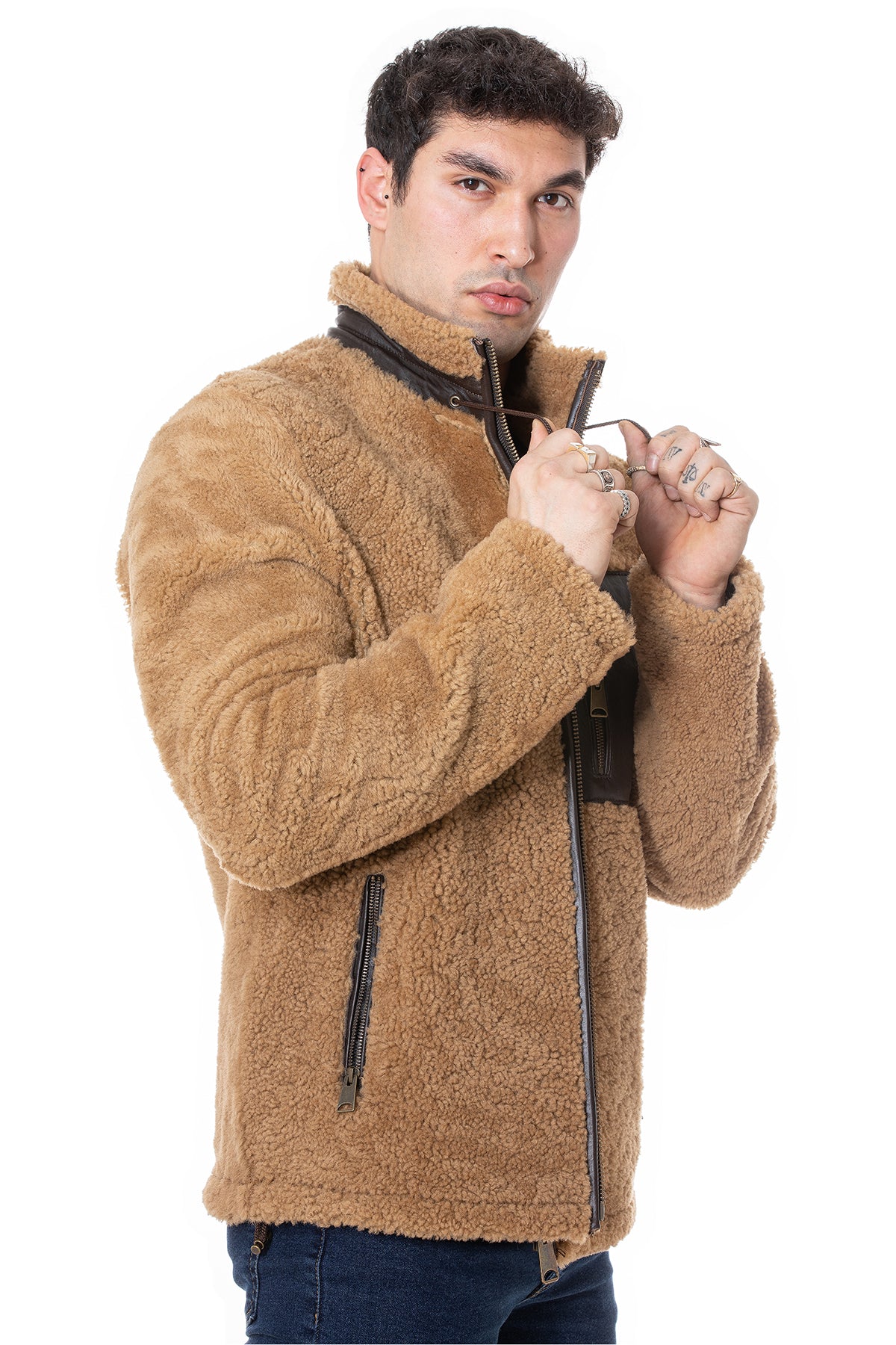 Men's Shearling Teddy Coat, Ginger Curly Outer Wool