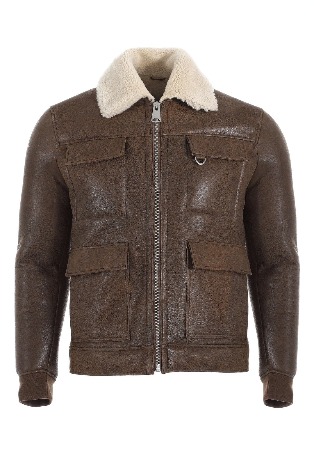 Mens Shearling Bomber Jacket - Vintage Camel - Beige  Curly Wool - 1