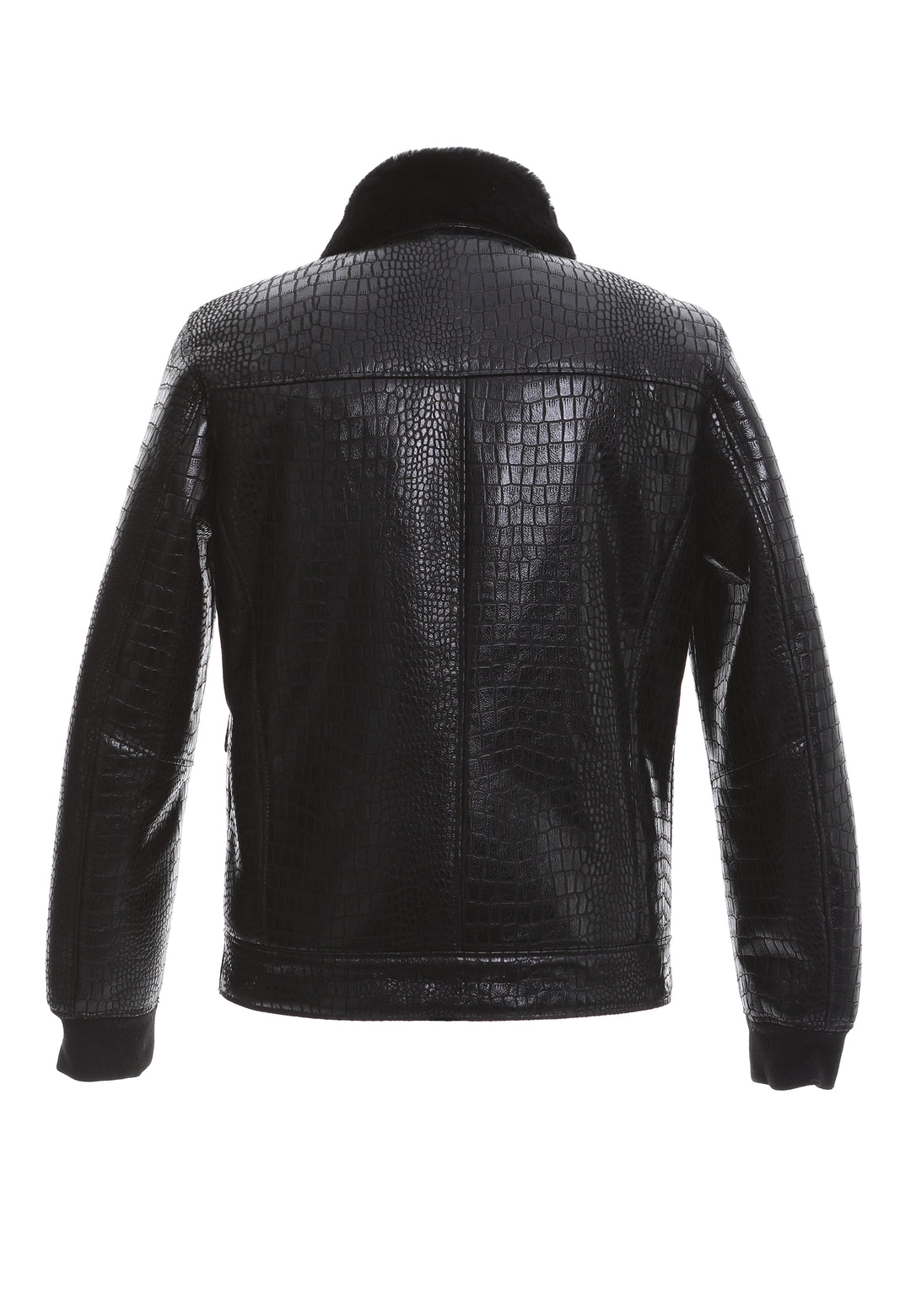 Mens Shearling Bomber Jacket - Crocodile Black - Black Wool - 2