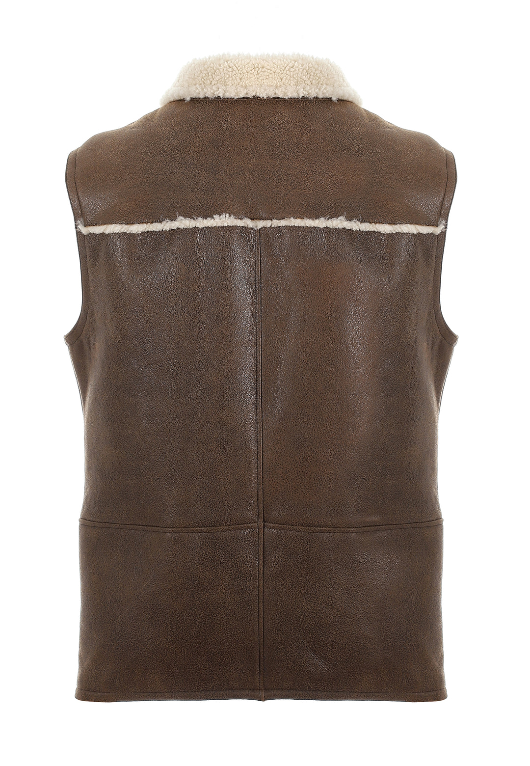 Mens Sheepskin Gilet - Vintage Camel - White Curly Wool - 2