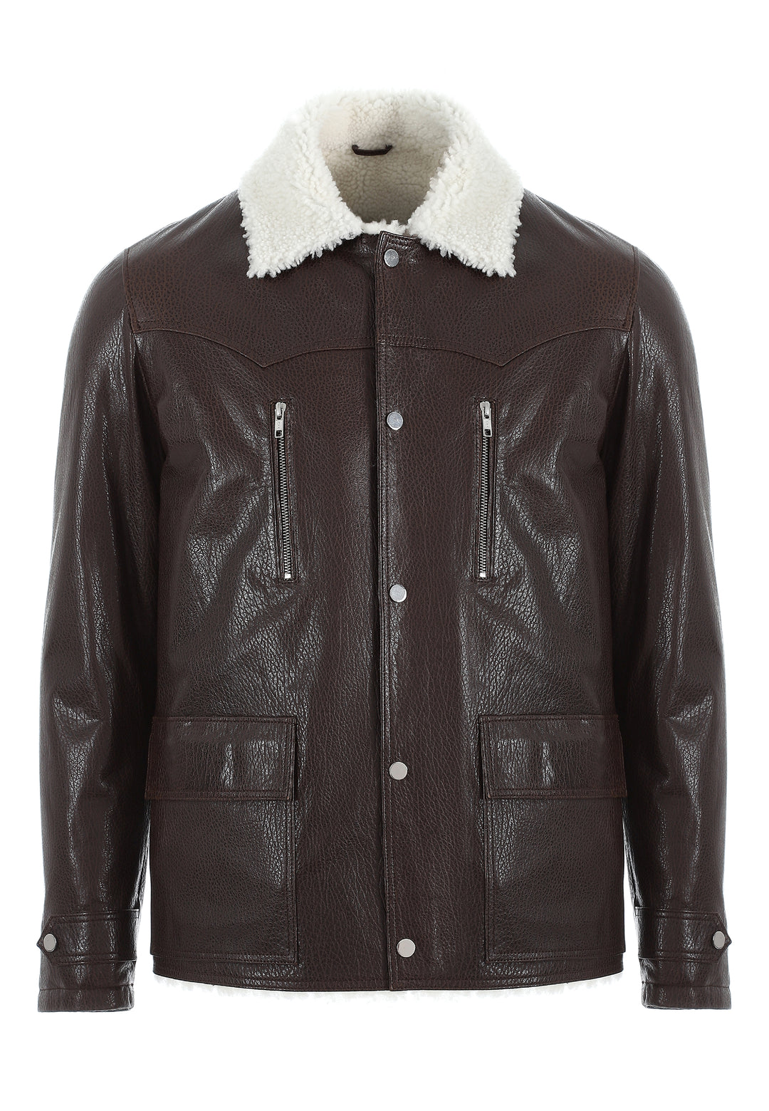 Mens Sheepskin Aviator Jacket - Ohaio Brown - White Curly Wool - 1