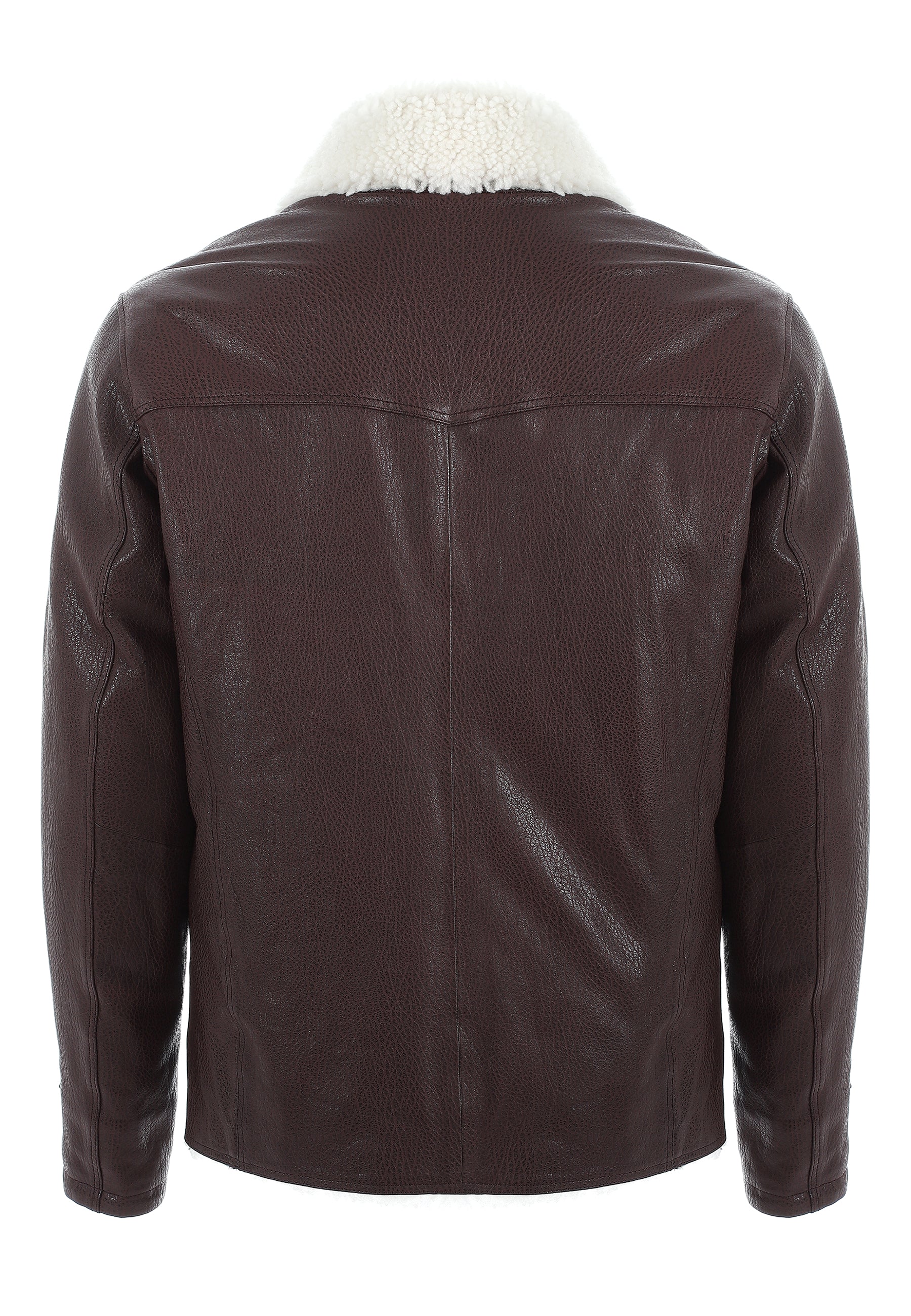 Men's Genuine Leather Coat with Shearling Lining, Burgundy Nappa and White Wool