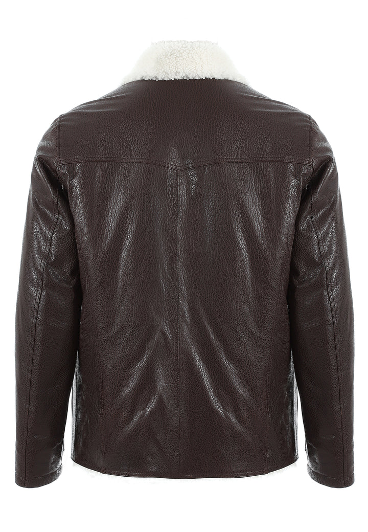Mens Sheepskin Aviator Jacket - Ohaio Brown - White Curly Wool - 2