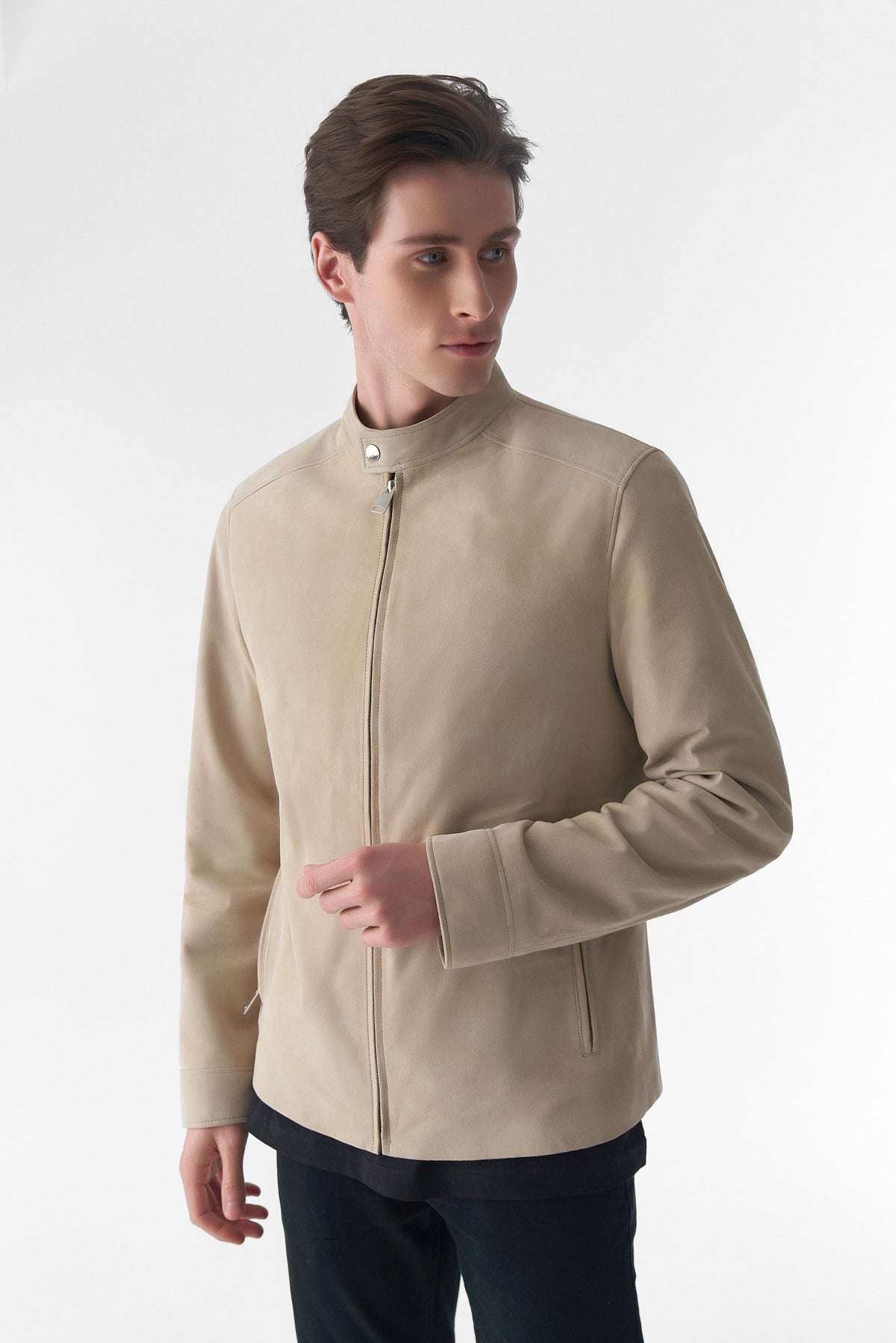 Genuine Leather Suede Casual Jacket, Beige