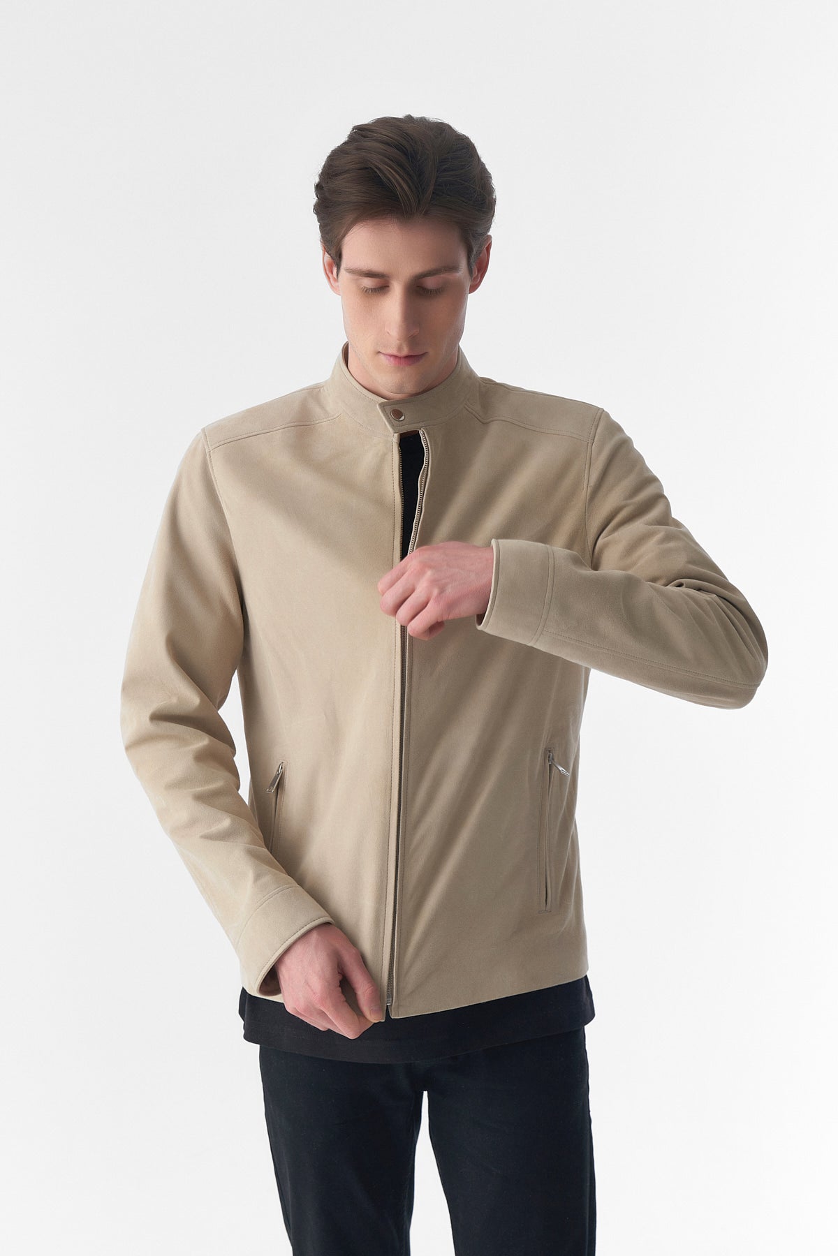 Genuine Leather Suede Casual Jacket, Beige