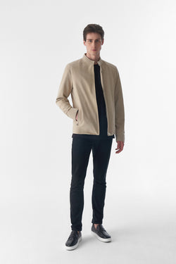 Image of Genuine Leather Suede Casual Jacket, Beige