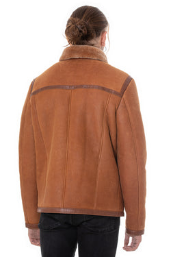 Image of Men's Leather Banded Sheepskin Casual Jacket, Washed Tan with Brissa Wool