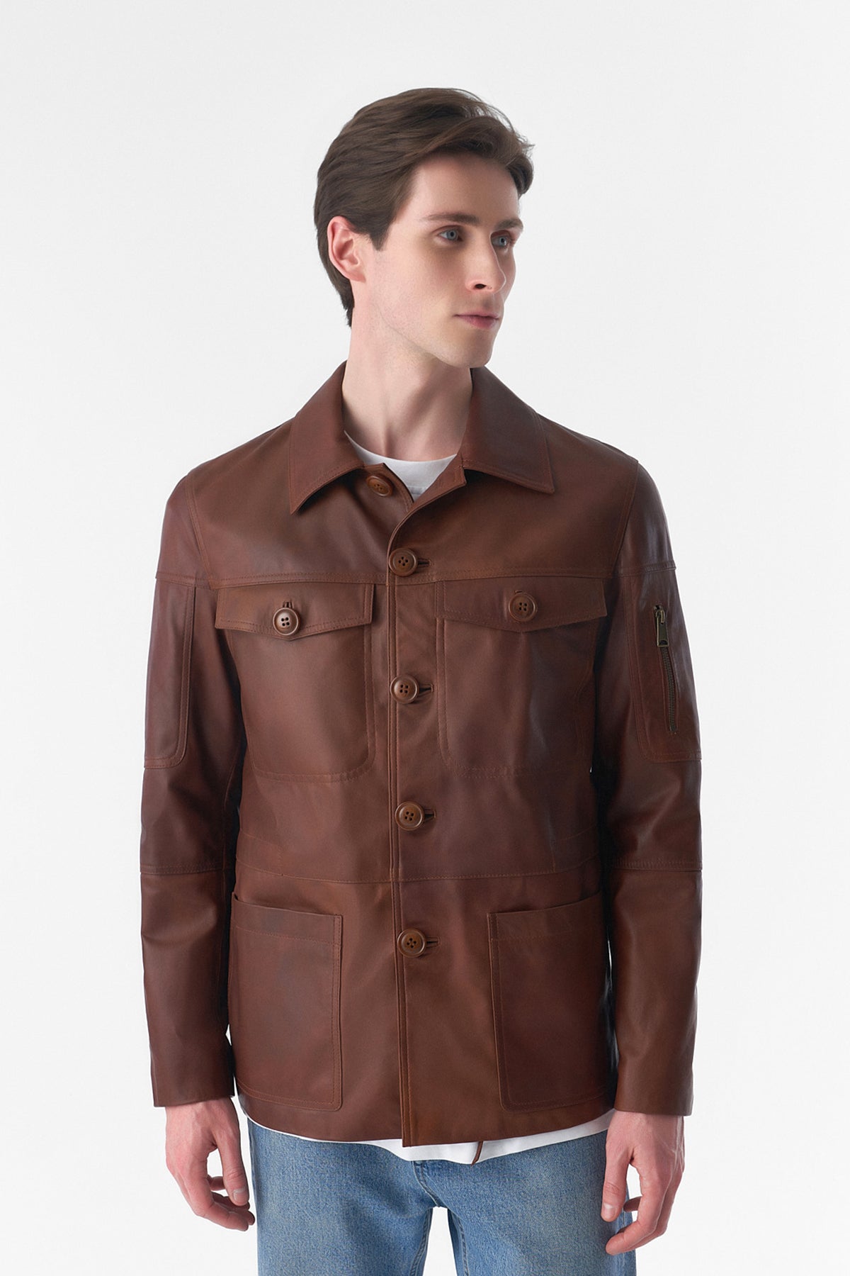 Genuine Leather Safari Coat, Antique Tan