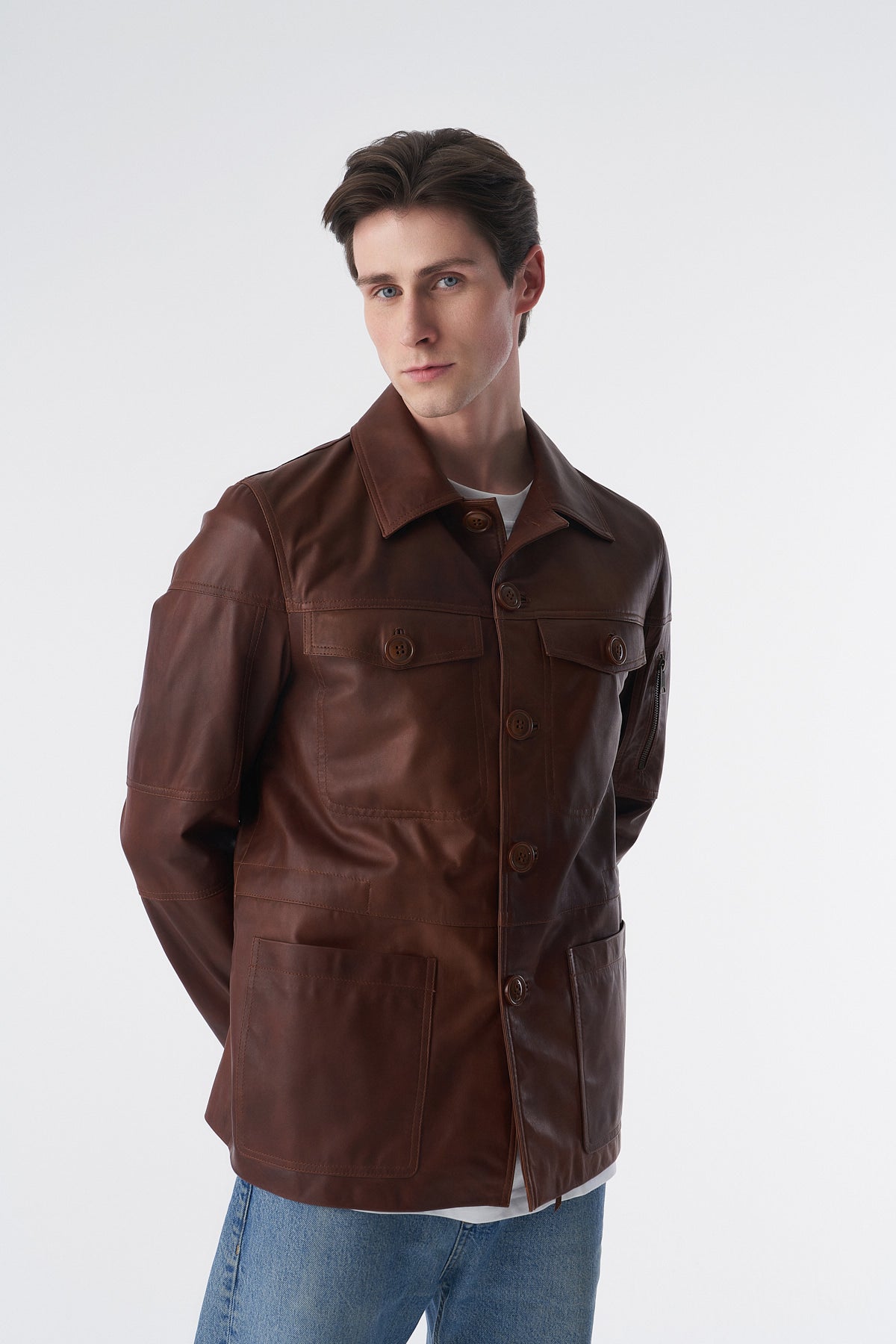 Genuine Leather Safari Coat, Antique Tan