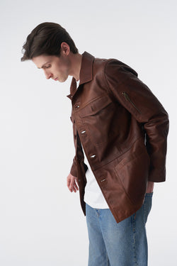 Image of Genuine Leather Safari Coat, Antique Tan