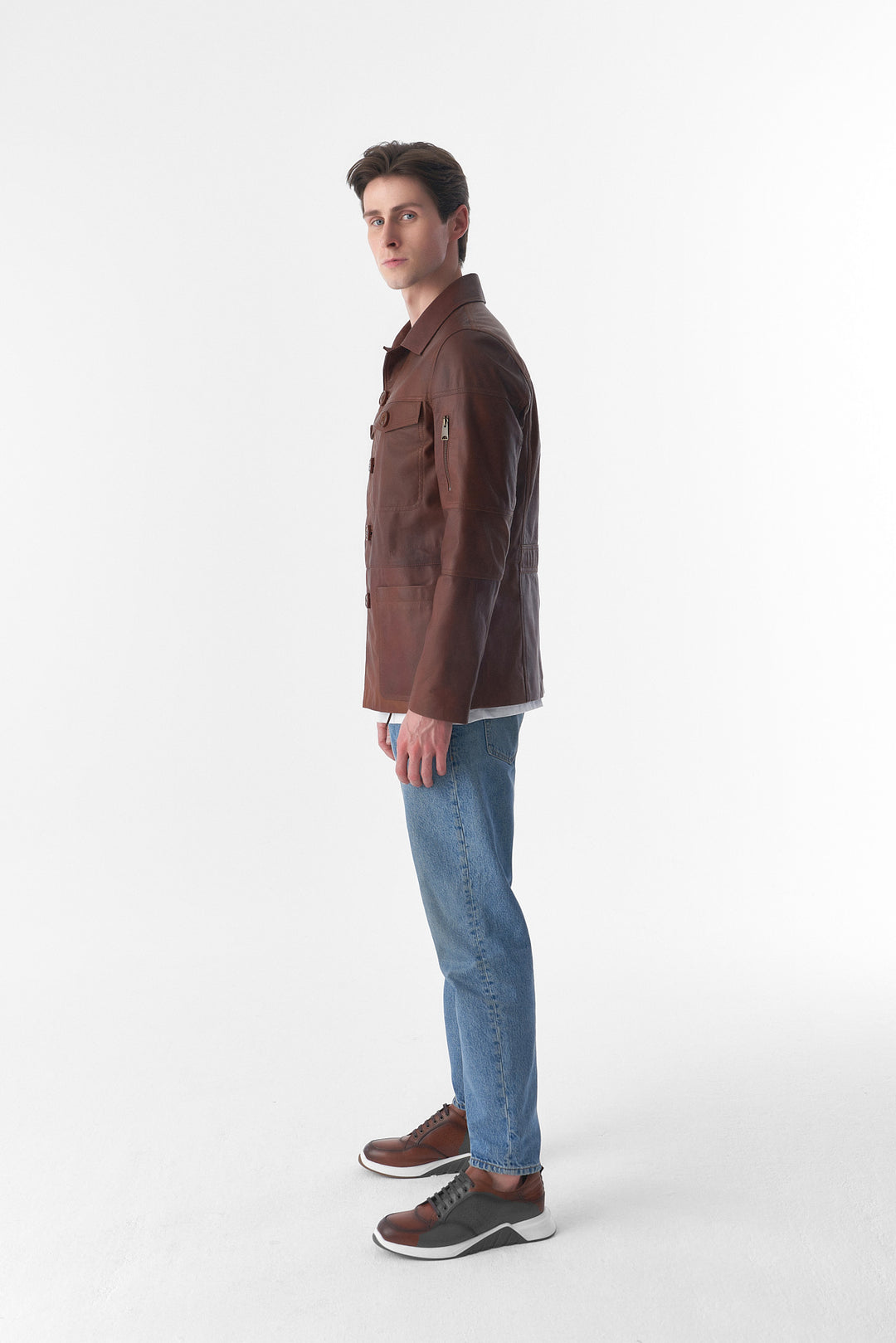 Genuine Leather Safari Coat, Antique Tan