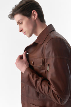 Image of Genuine Leather Safari Coat, Antique Tan