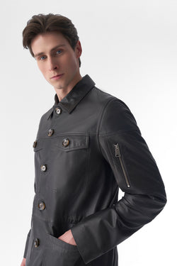 Image of Genuine Leather Safari Coat, Brown