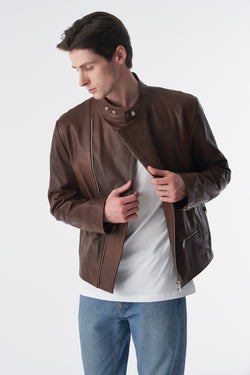 Image of Genuine Leather Motorcycle Jacket, Antique Tan