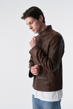 Image of Genuine Leather Motorcycle Jacket, Antique Tan