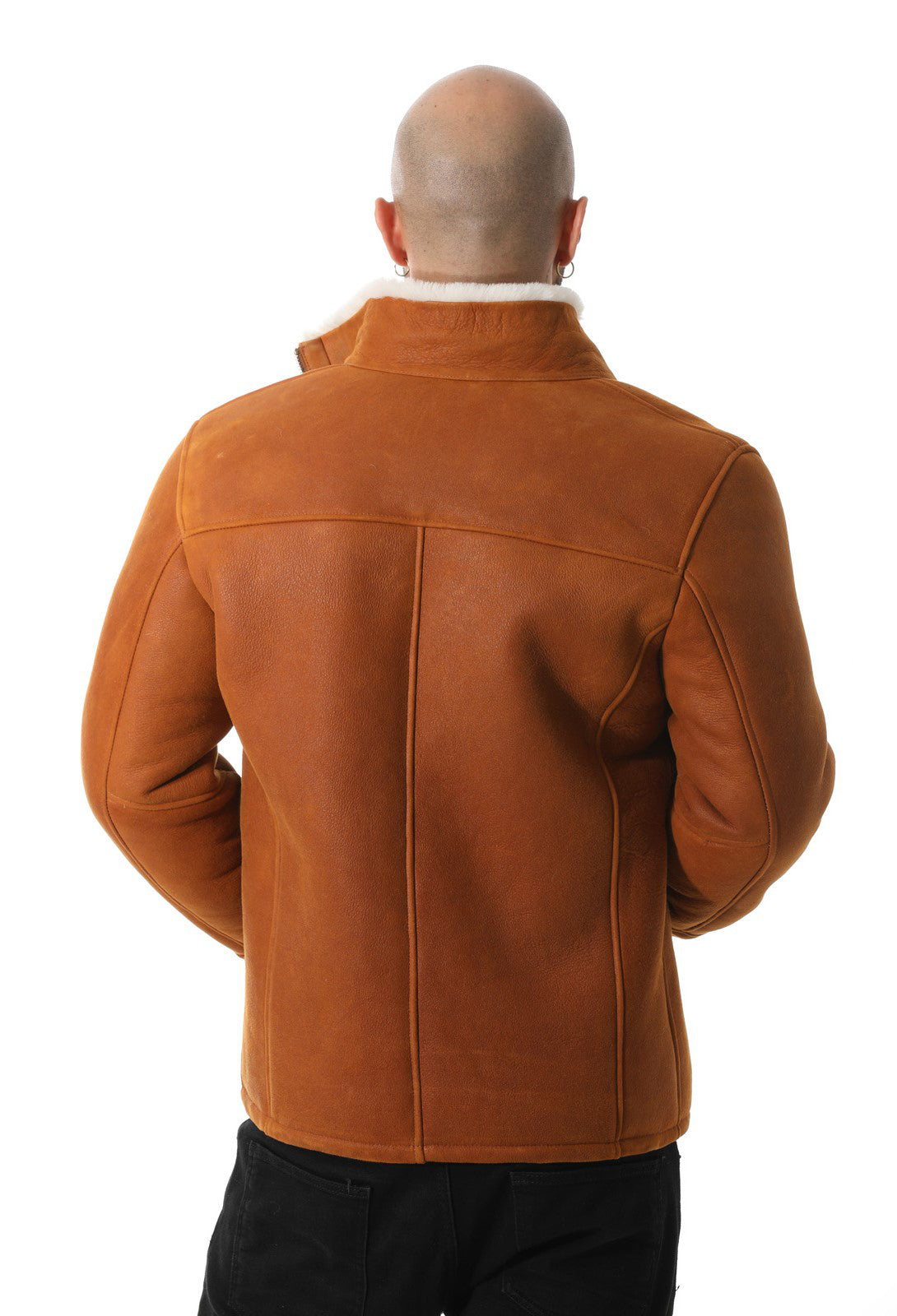 Men's Shearling Casual Jacket, Washed Tan with White Wool