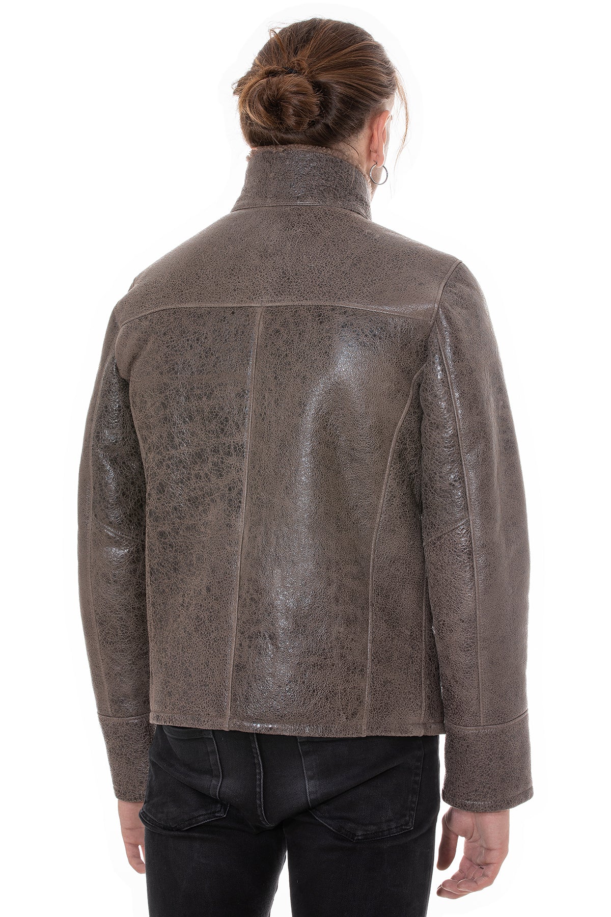 Men's Shearling Casual Jacket, Cracked Cashmere with Cashmere Curly Wool