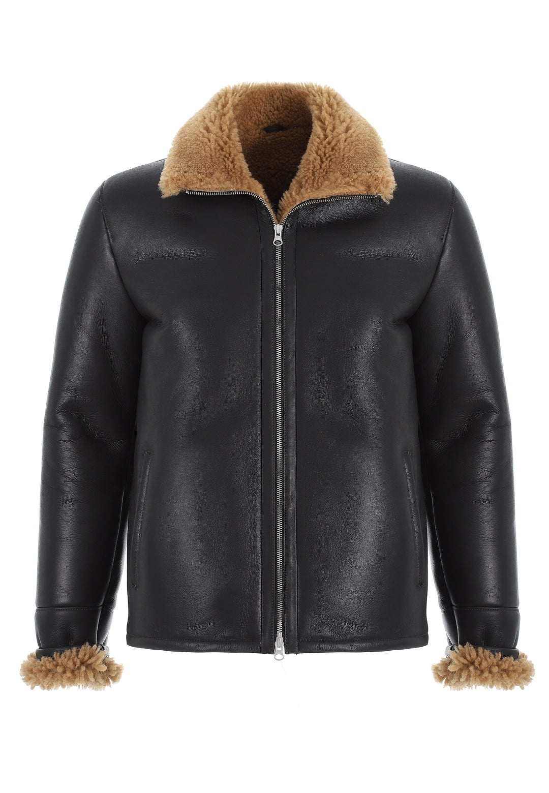 Mens Shearling Pilot Jacket - Silky Brown - Ginger Curly Wool - 1