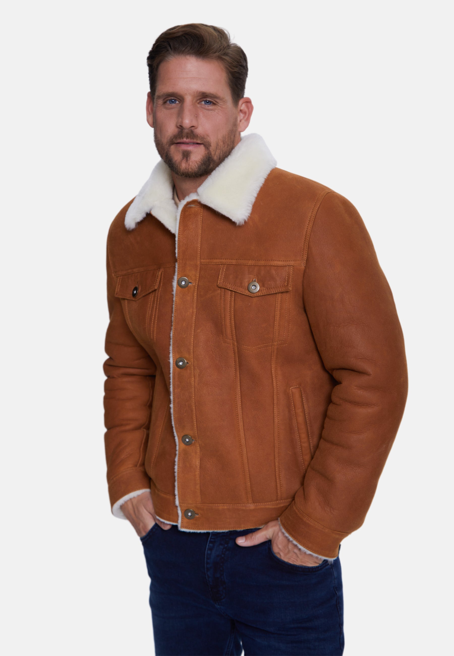 Men's Shearling Casual Jacket, Washed Whiskey