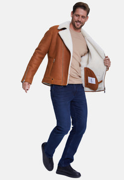 Image of Men's Fashion Jacket, Washed Whiskey With White Wool