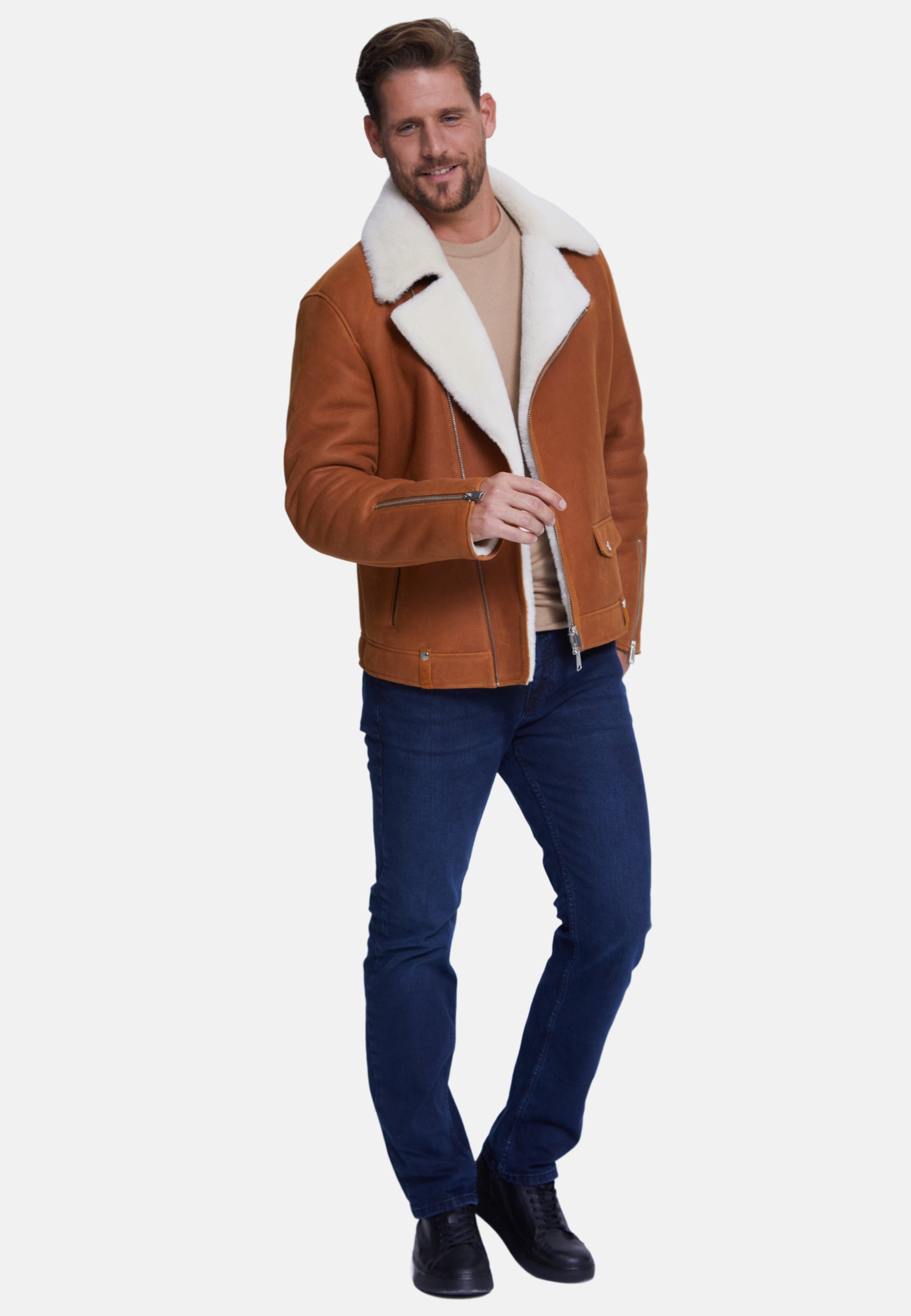 Men's Fashion Jacket, Washed Whiskey With White Wool